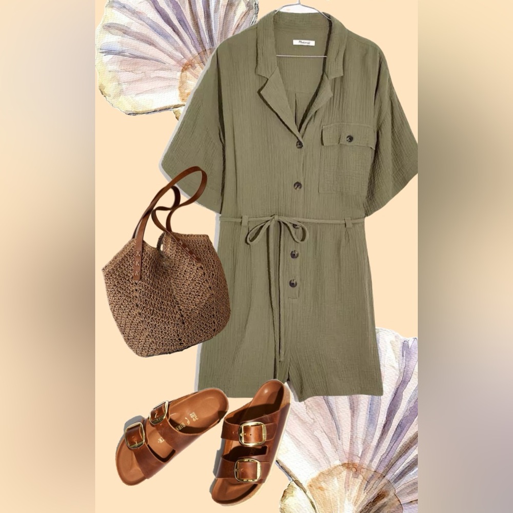Madewell Olive Green Button-Up Romper with Belt